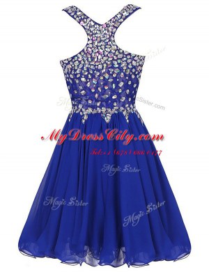 Baby Pink Zipper Straps Beading Prom Evening Gown Chiffon Sleeveless