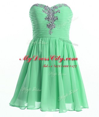 Apple Green Chiffon Lace Up Sweetheart Sleeveless Mini Length Prom Party Dress Beading