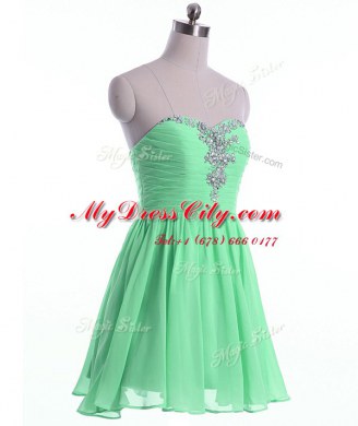 Apple Green Chiffon Lace Up Sweetheart Sleeveless Mini Length Prom Party Dress Beading