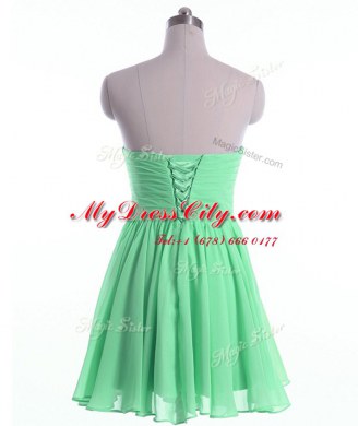 Apple Green Chiffon Lace Up Sweetheart Sleeveless Mini Length Prom Party Dress Beading
