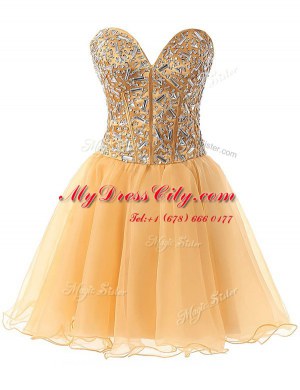 Champagne Chiffon Lace Up Sweetheart Sleeveless Knee Length Prom Party Dress Beading