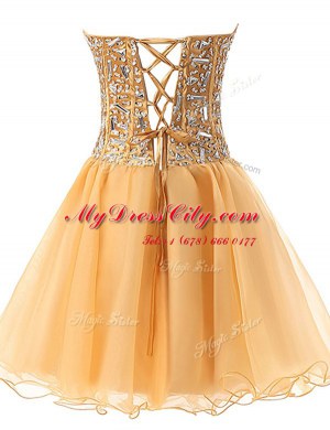 Champagne Chiffon Lace Up Sweetheart Sleeveless Knee Length Prom Party Dress Beading