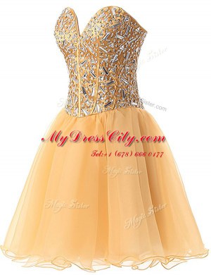 Champagne Chiffon Lace Up Sweetheart Sleeveless Knee Length Prom Party Dress Beading
