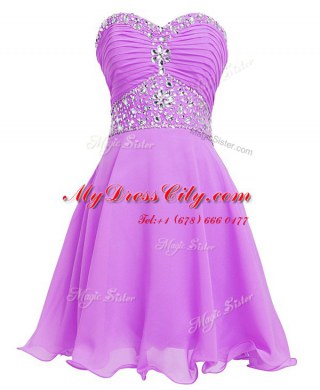 Attractive Lilac Sweetheart Neckline Beading and Belt Evening Dress Sleeveless Lace Up