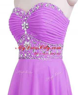 Attractive Lilac Sweetheart Neckline Beading and Belt Evening Dress Sleeveless Lace Up