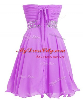 Attractive Lilac Sweetheart Neckline Beading and Belt Evening Dress Sleeveless Lace Up