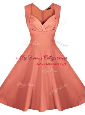 Pretty Knee Length Zipper Prom Dress Peach for Prom and Party with Ruching