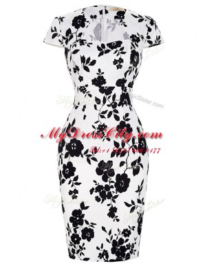 Short Sleeves Zipper Knee Length Pattern and Belt Prom Evening Gown