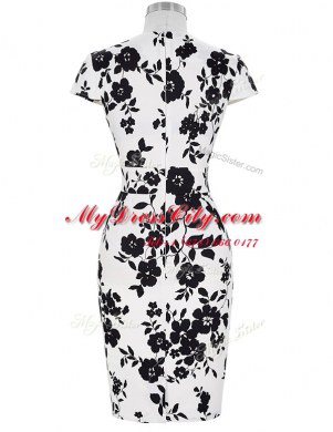 Short Sleeves Zipper Knee Length Pattern and Belt Prom Evening Gown