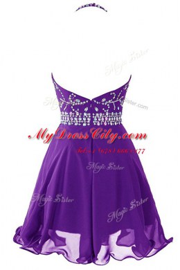 Halter Top Mini Length A-line Sleeveless Purple Prom Dresses Zipper
