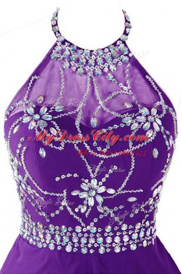 Halter Top Mini Length A-line Sleeveless Purple Prom Dresses Zipper