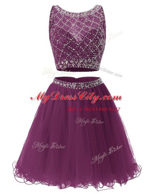 Popular Tulle Sleeveless Mini Length Prom Dresses and Beading and Belt