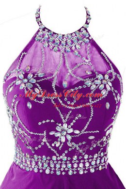 Halter Top Sleeveless Organza Party Dress for Girls Beading Zipper