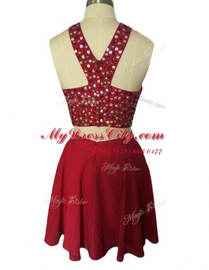 Adorable Scoop Knee Length Wine Red Homecoming Dress Chiffon Sleeveless Beading