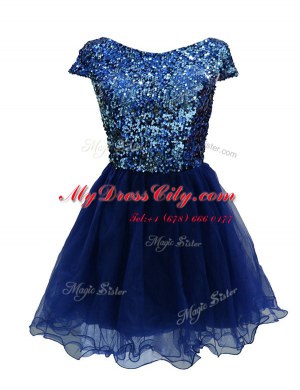 Most Popular Mini Length Zipper Formal Evening Gowns Navy Blue for Prom and Party with Sequins