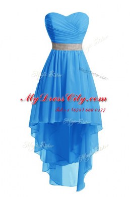 Baby Blue Empire Belt Lace Up Organza Sleeveless High Low