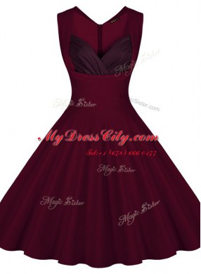 Burgundy Sleeveless Ruching Knee Length Prom Party Dress