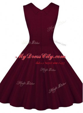 Burgundy Sleeveless Ruching Knee Length Prom Party Dress
