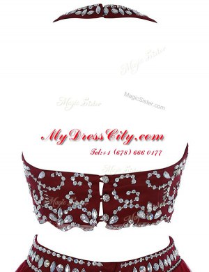 Captivating Scoop Mini Length Clasp Handle Prom Gown Burgundy for Prom and Party with Beading