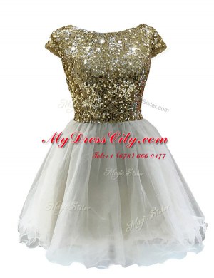 Latest Sequins Evening Party Dresses White Zipper Cap Sleeves Mini Length