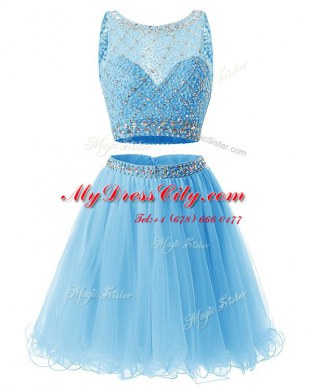 Fantastic Organza Sweetheart Sleeveless Side Zipper Beading and Belt in Baby Blue