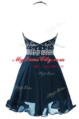 Navy Blue Evening Dress Prom and Party and For with Beading and Belt Scoop Sleeveless Zipper