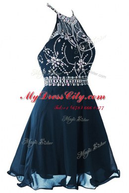 Navy Blue Evening Dress Prom and Party and For with Beading and Belt Scoop Sleeveless Zipper