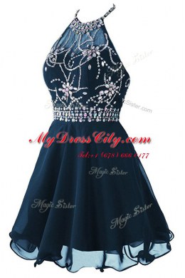 Navy Blue Evening Dress Prom and Party and For with Beading and Belt Scoop Sleeveless Zipper