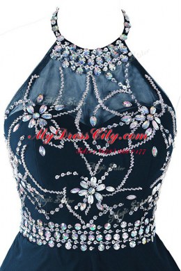 Navy Blue Evening Dress Prom and Party and For with Beading and Belt Scoop Sleeveless Zipper