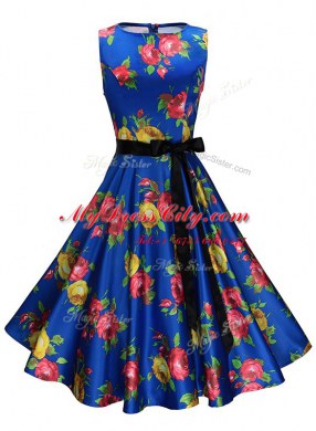 Elegant Scoop Knee Length Zipper Evening Dress Multi-color for Prom and Party with Sashes ribbons and Pattern