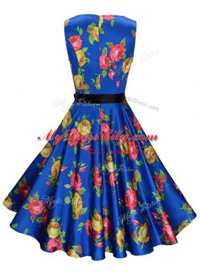 Elegant Scoop Knee Length Zipper Evening Dress Multi-color for Prom and Party with Sashes ribbons and Pattern