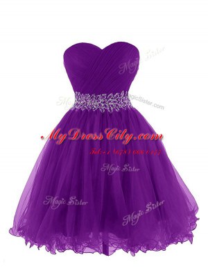 Mini Length Purple Prom Evening Gown Sweetheart Sleeveless Lace Up