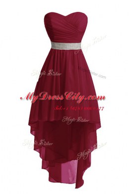 High Low Empire Sleeveless Burgundy Homecoming Dress Lace Up