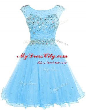 Bateau Sleeveless Zipper Prom Gown Baby Blue Tulle