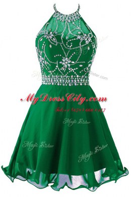Scoop Sleeveless Organza Mini Length Zipper in Green with Beading and Belt