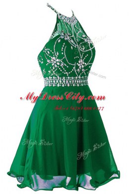 Scoop Sleeveless Organza Mini Length Zipper in Green with Beading and Belt