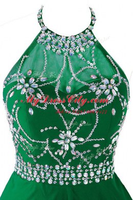 Scoop Sleeveless Organza Mini Length Zipper in Green with Beading and Belt