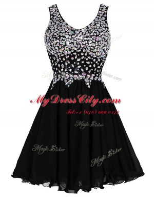 Fashion Sleeveless Knee Length Beading Zipper Prom Dress with Black