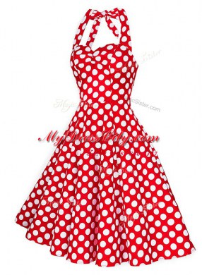 Popular Knee Length Backless Prom Dresses White And Red for Prom and Party with Pattern