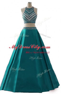 Fantastic Dark Green Dress for Prom Prom and Party and For with Beading Scoop Sleeveless Zipper