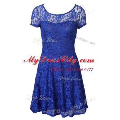 Custom Made Scoop Short Sleeves Lace Side Zipper Prom Gown