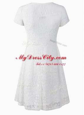 Custom Made Scoop Short Sleeves Lace Side Zipper Prom Gown