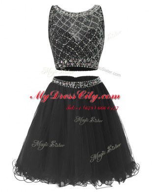 High Quality A-line Prom Dresses Black Sweetheart Organza Sleeveless Mini Length Side Zipper