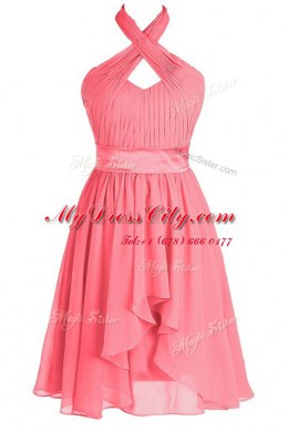 Halter Top Sleeveless Ruching and Belt Backless Dress for Prom