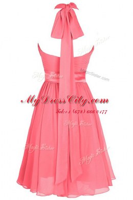 Halter Top Sleeveless Ruching and Belt Backless Dress for Prom