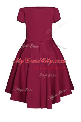 Burgundy Short Sleeves Satin Side Zipper Dress for Prom for Prom and Party