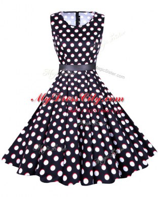 White And Black Chiffon Zipper Scoop Sleeveless Knee Length Cocktail Dresses Sashes ribbons and Pattern