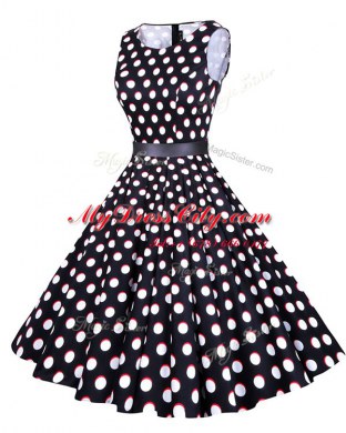 White And Black Chiffon Zipper Scoop Sleeveless Knee Length Cocktail Dresses Sashes ribbons and Pattern