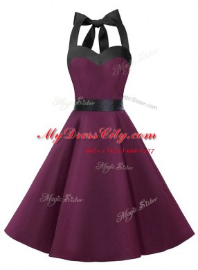 Halter Top Sashes ribbons Prom Dress Dark Purple Zipper Sleeveless Knee Length