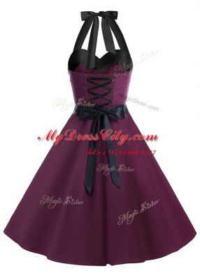 Halter Top Sashes ribbons Prom Dress Dark Purple Zipper Sleeveless Knee Length